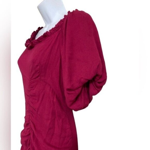 Urban outfitters  off shoulder puffer sleeve mini dress red event casual Women 4 - Picture 8 of 11